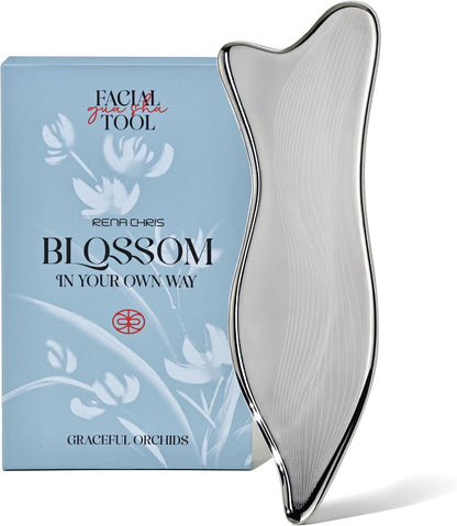 Stainless Steel Gua Sha Facial Tools - Acupressure & Gua Sha for Face Massage, Jawline Sculpting, Puffiness Reduction, Guasha Skin Care Tool with Carry Pouch and Cleaning Cloth