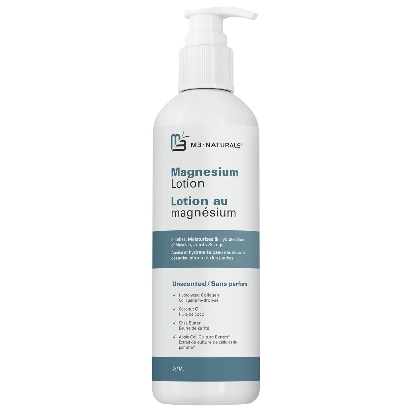 Unscented Magnesium Lotion for Sleep & Leg Cramps, Suitable for Sensitive Skin, Helps with Muscle Relaxation, Soothes Tired Legs & Foot Aches and Supports Restful Nights, 8 Fl Oz by M3