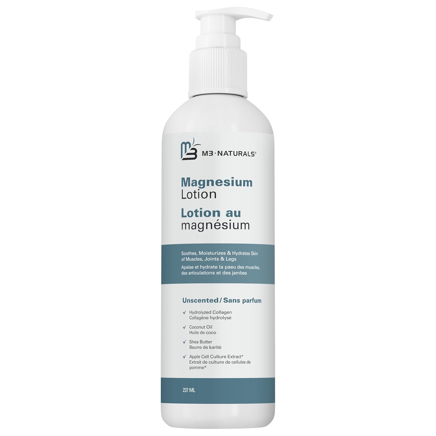 Unscented Magnesium Lotion for Sleep & Leg Cramps, Suitable for Sensitive Skin, Helps with Muscle Relaxation, Soothes Tired Legs & Foot Aches and Supports Restful Nights, 8 Fl Oz by M3