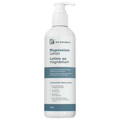 Unscented Magnesium Lotion for Sleep & Leg Cramps, Suitable for Sensitive Skin, Helps with Muscle Relaxation, Soothes Tired Legs & Foot Aches and Supports Restful Nights, 8 Fl Oz by M3