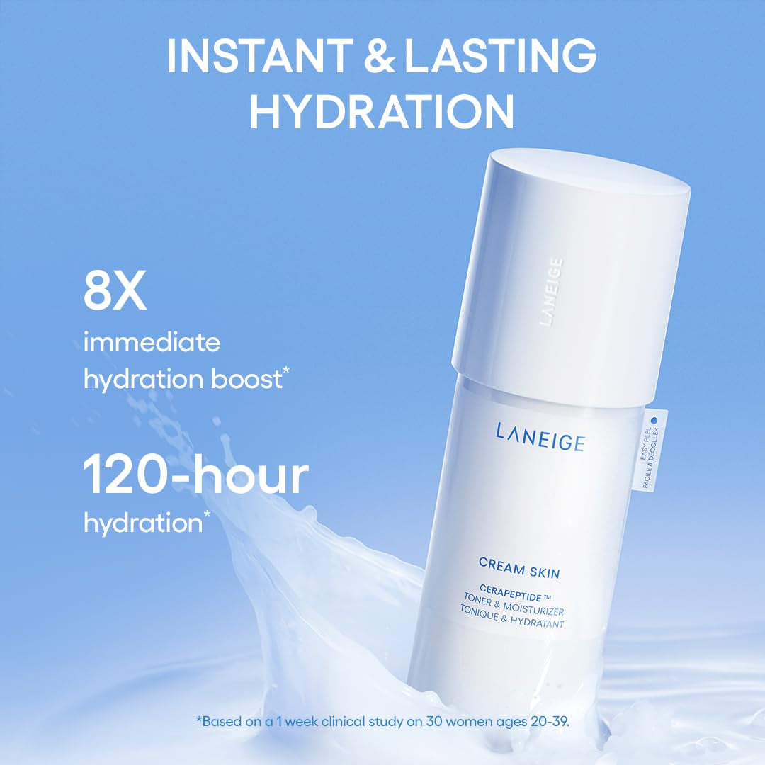LANEIGE Icons to Go Set: Cream Skin, Water Bank Cream, Lip Sleeping Mask, Water Sleeping Mask, Travel Size, Full Size, Hydrate, Barrier-Boosting