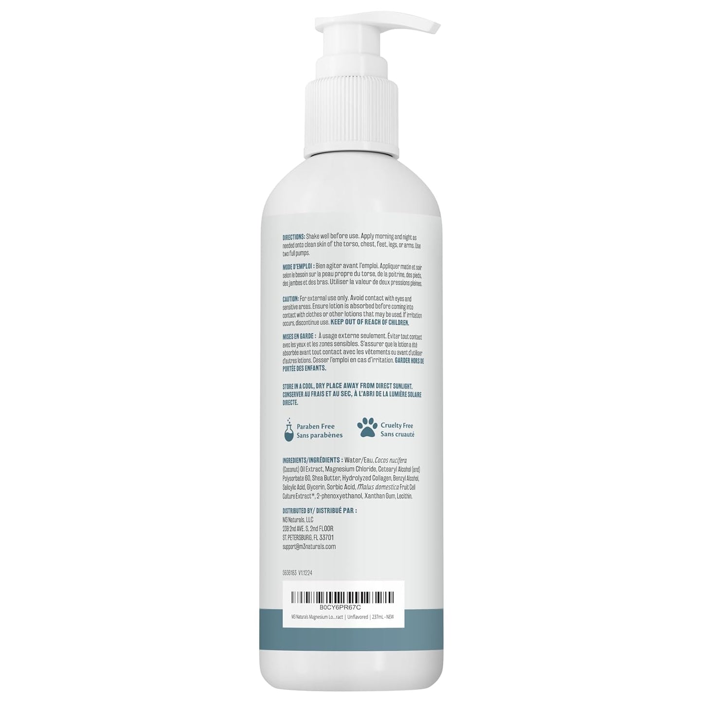 Unscented Magnesium Lotion for Sleep & Leg Cramps, Suitable for Sensitive Skin, Helps with Muscle Relaxation, Soothes Tired Legs & Foot Aches and Supports Restful Nights, 8 Fl Oz by M3