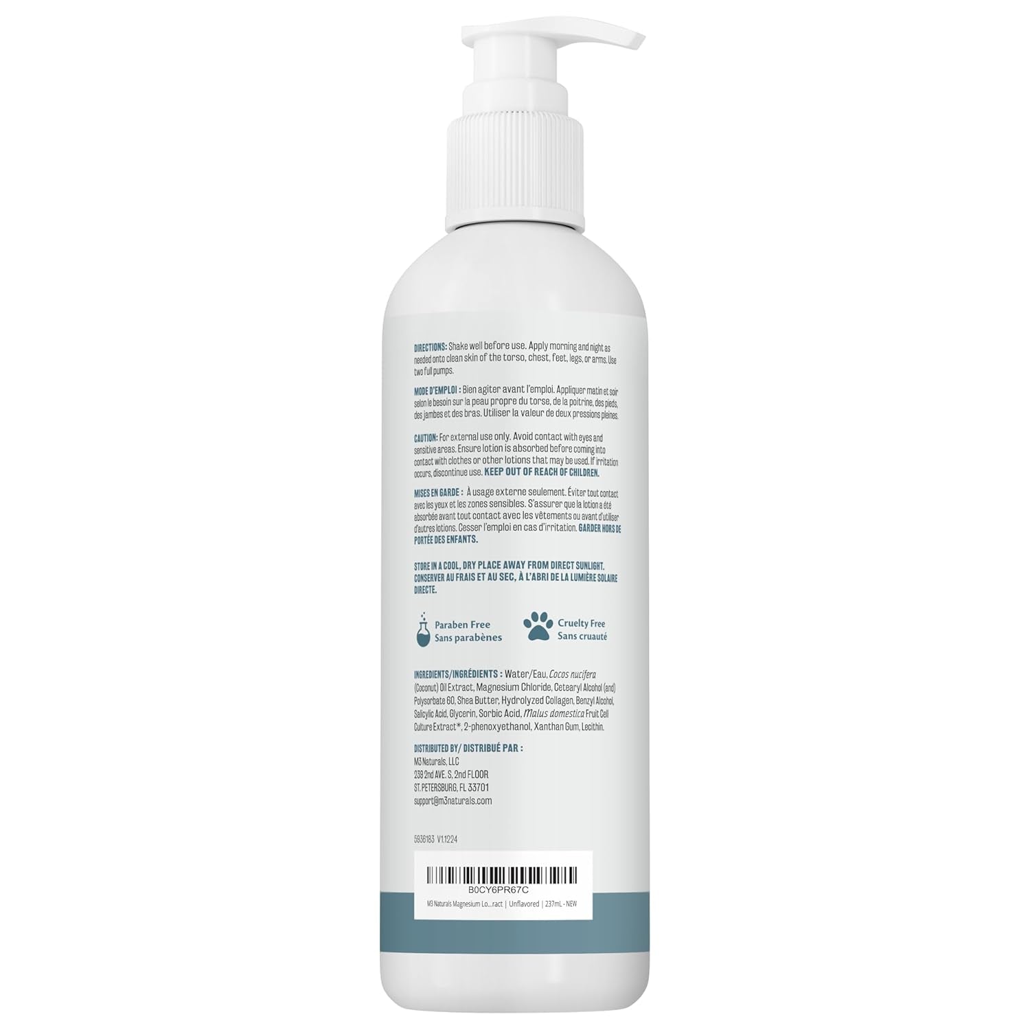 Unscented Magnesium Lotion for Sleep & Leg Cramps, Suitable for Sensitive Skin, Helps with Muscle Relaxation, Soothes Tired Legs & Foot Aches and Supports Restful Nights, 8 Fl Oz by M3